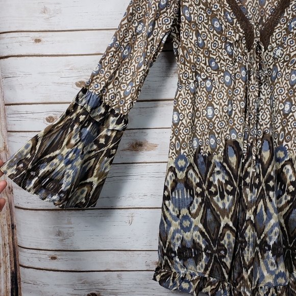 Sanctuary Dress Boho Silk Blend Bell Sleeve Lace - Picture 3 of 6